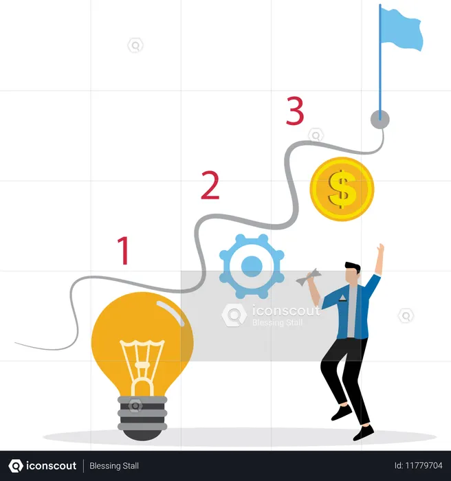 Hombre trabajando en la planificación de la estrategia empresarial  Ilustración