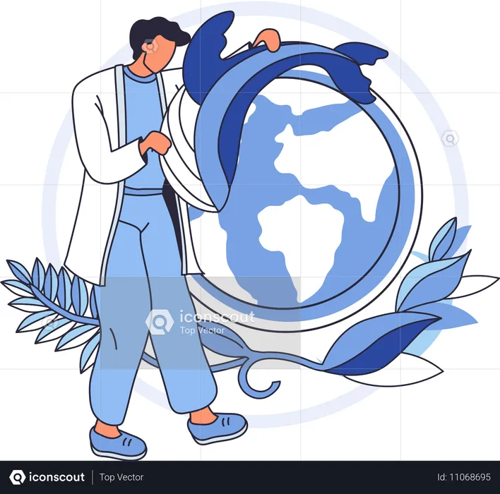 Hombre trabajando en la protección del medio ambiente  Ilustración