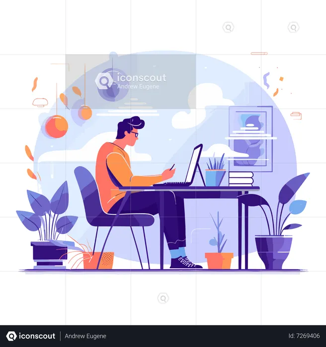 Hombre trabajando en la oficina  Ilustración