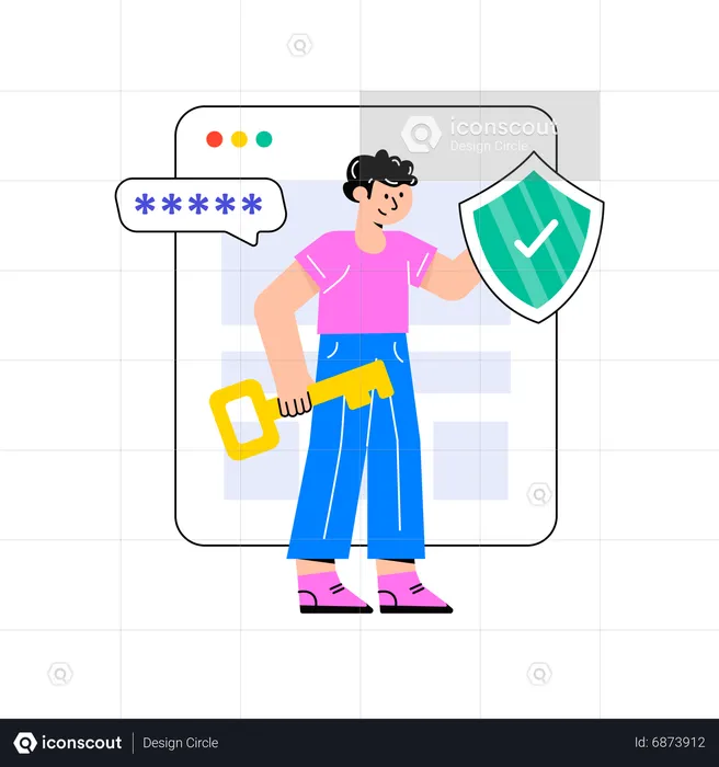 Hombre trabajando en protección de datos web  Ilustración