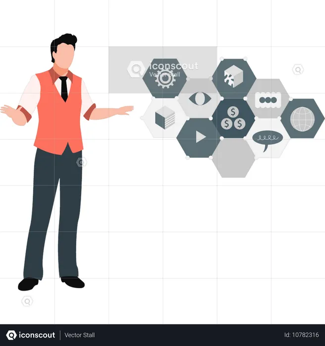 Hombre trabajando en tecnología blockchain  Ilustración