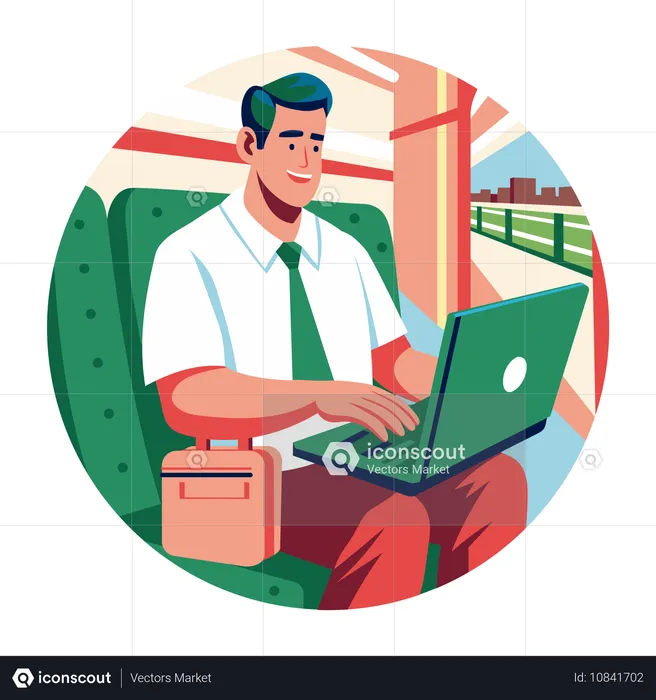 Hombre trabajando de vacaciones  Ilustración