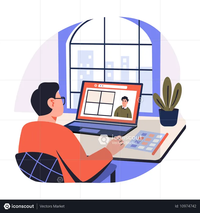 Hombre trabajando como freelance  Ilustración