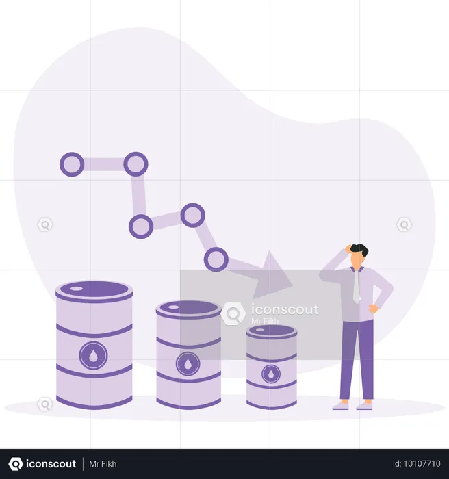 Hombre triste tras caída del precio del petróleo  Ilustración