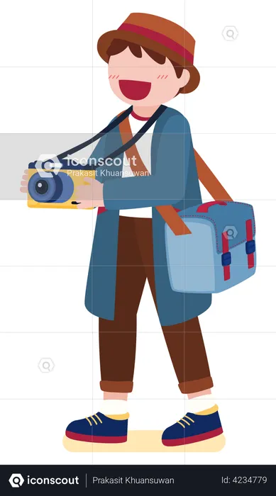 Turista masculino haciendo clic en fotos  Ilustración