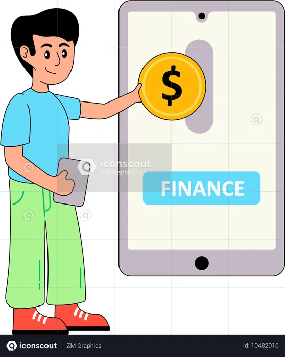 Hombre usando la aplicación de finanzas  Ilustración