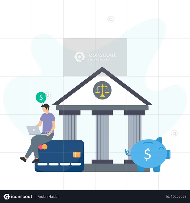 Hombre usando un depósito bancario  Ilustración