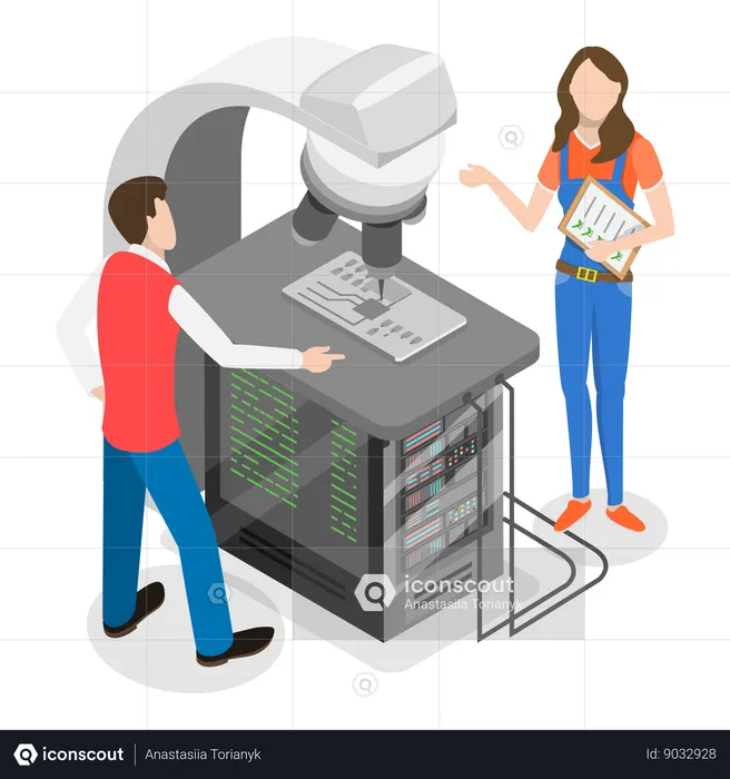 Hombre utilizando dispositivo de fabricación electrónica  Ilustración