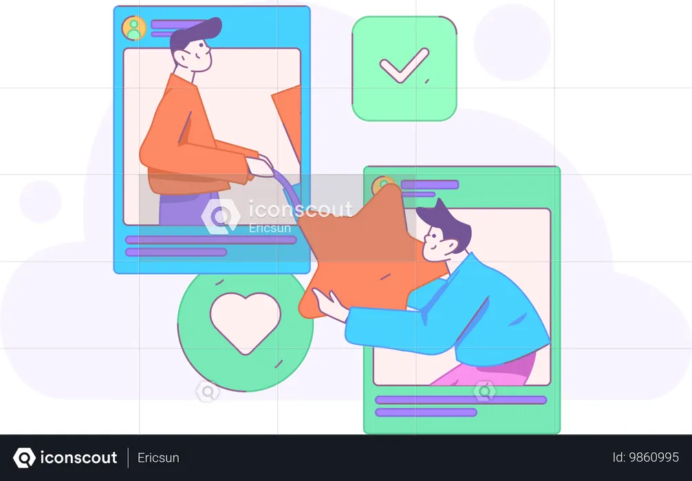 Hombre usando las redes sociales  Ilustración