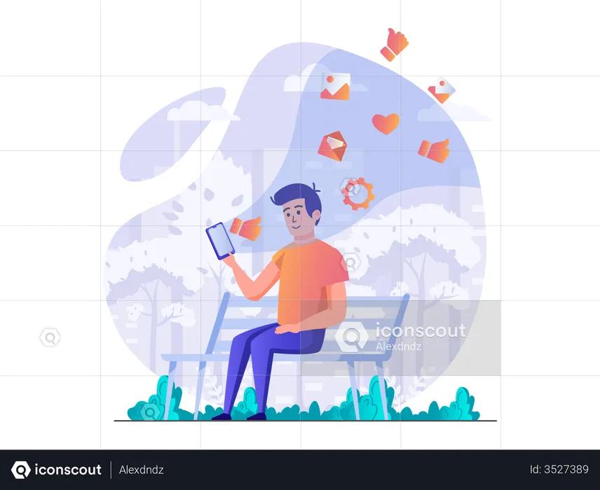 Hombre usando las redes sociales  Ilustración