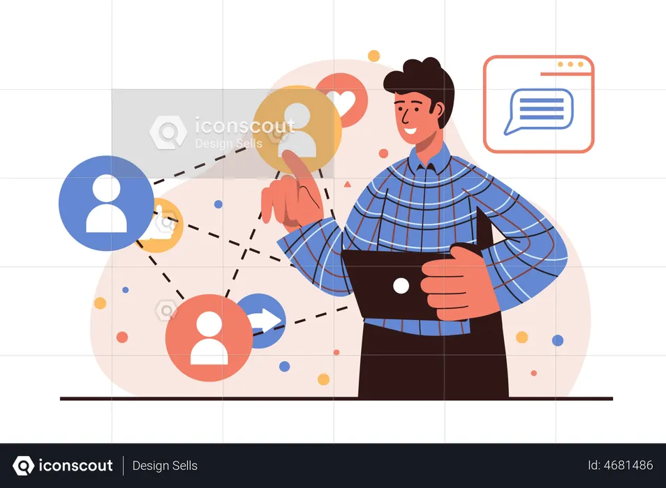 Hombre usando las redes sociales  Ilustración