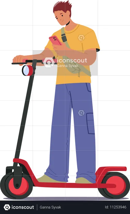 Hombre usando el teléfono mientras conduce un segway  Ilustración