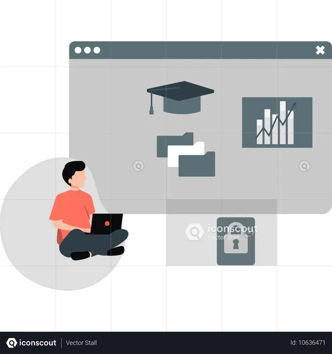 Hombre revisando la página web de la carpeta  Ilustración