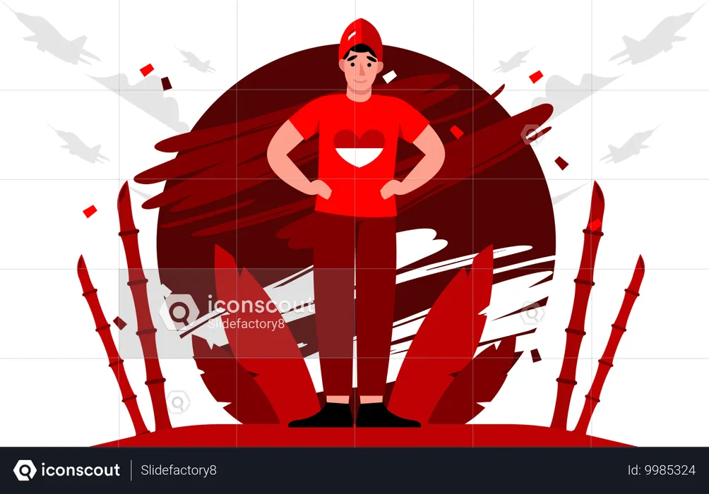 Hombre vestido con camisa de corazón roja y blanca  Ilustración