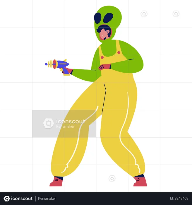 Hombre vestido con disfraz de alienígena  Ilustración