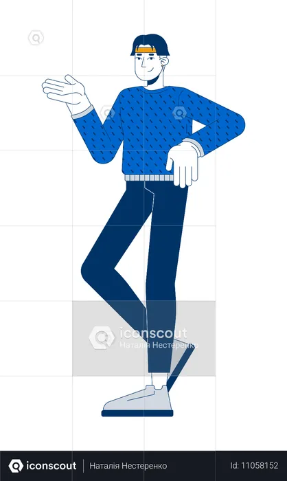 Hombre vestido con suéter de pie en pose  Ilustración