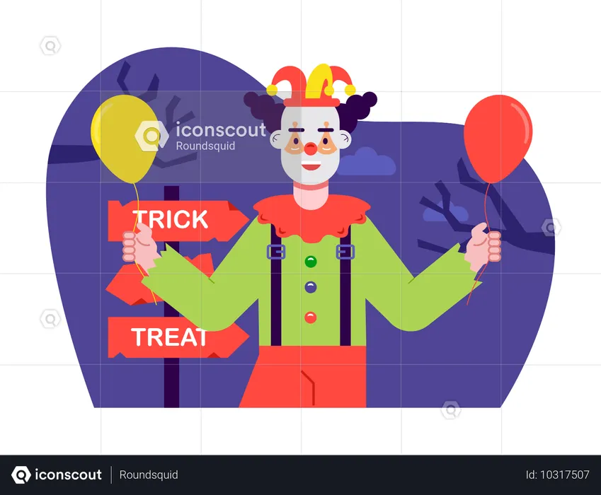 Un hombre vestido de Joker está listo para pedir dulces en Halloween  Ilustración