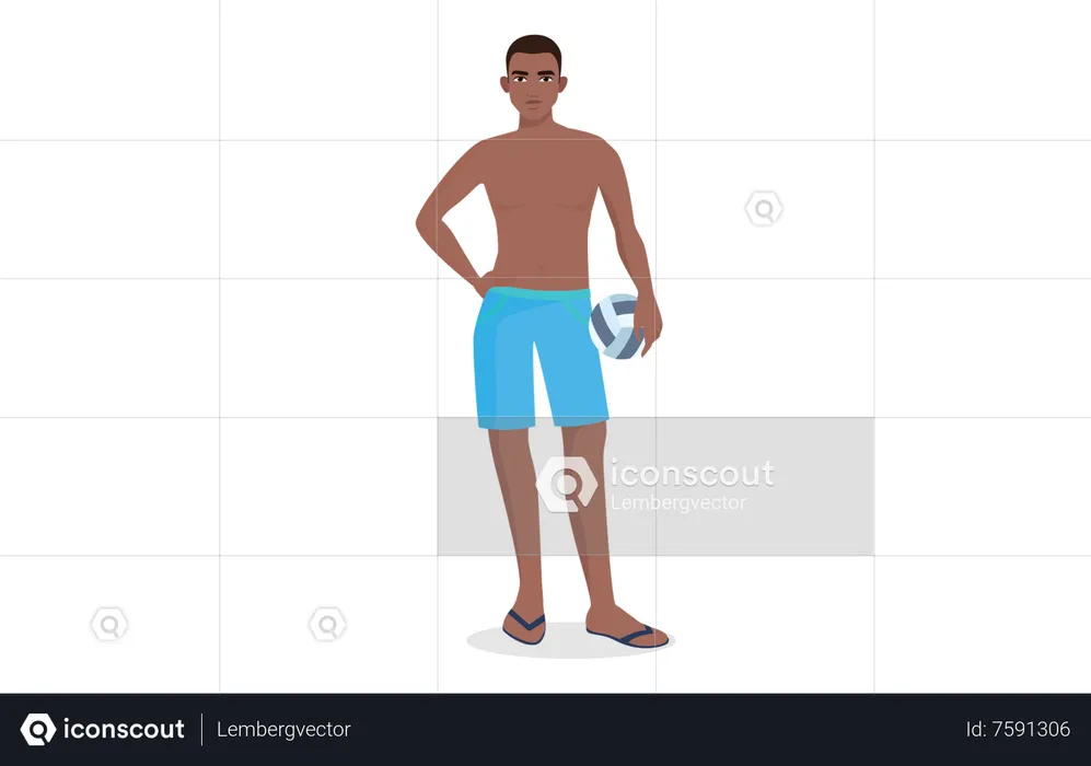 Hombre vestido con pantalones cortos de playa  Ilustración