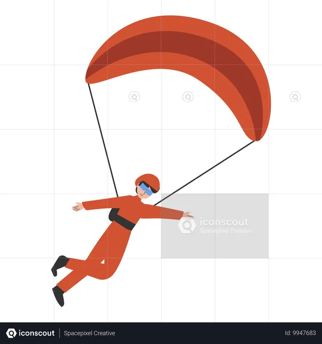 Hombre volando alto en parapente  Ilustración