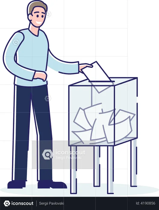 Hombre votando en las urnas  Ilustración