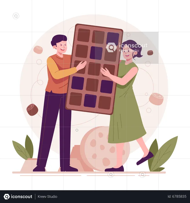 Hombre y mujer compartiendo chocolate  Ilustración