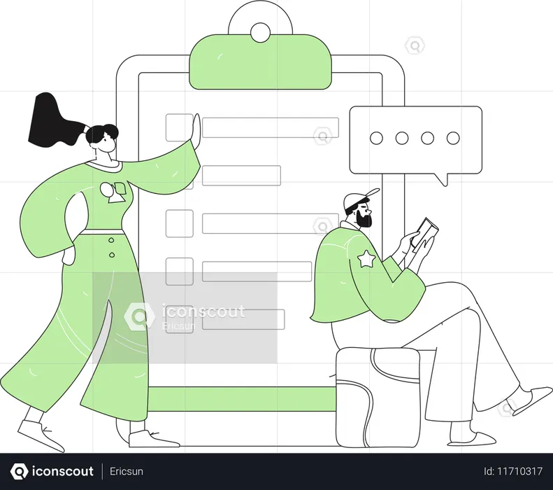 Hombre y mujer con comentarios de clientes  Ilustración