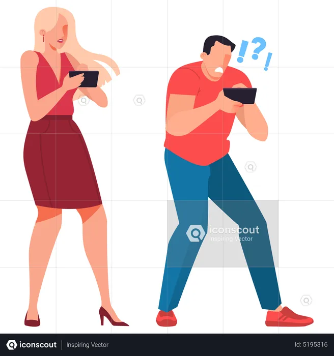 Hombre y mujer con teléfono móvil  Ilustración