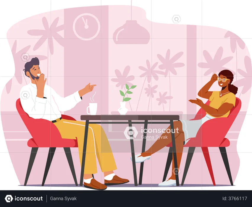 Hombre y mujer teniendo conversación  Ilustración