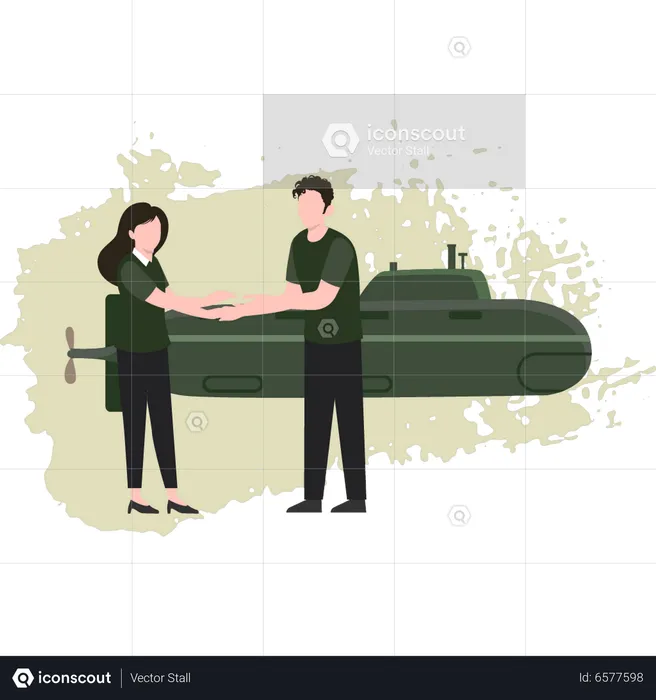 Hombre y mujer del ejército dándose la mano  Ilustración