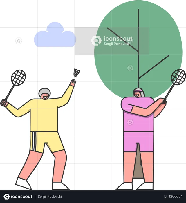 Hombre y mujer juegan bádminton juntos  Ilustración