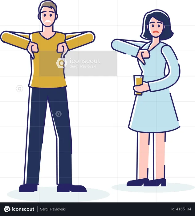 Hombre y mujer mostrando los pulgares hacia abajo  Ilustración