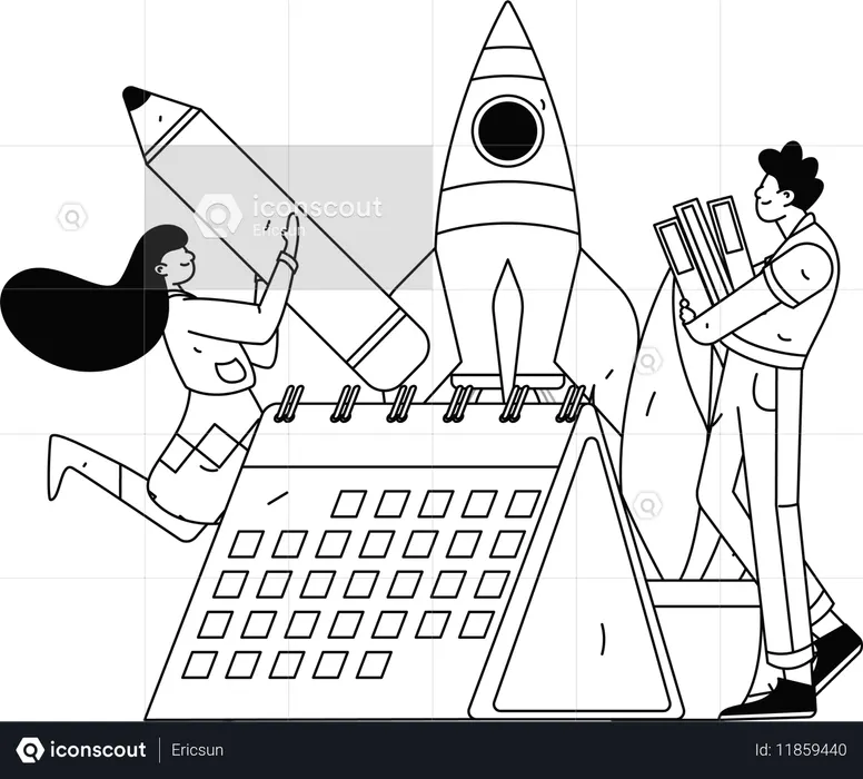 Hombre y niña con horario de estudio  Ilustración