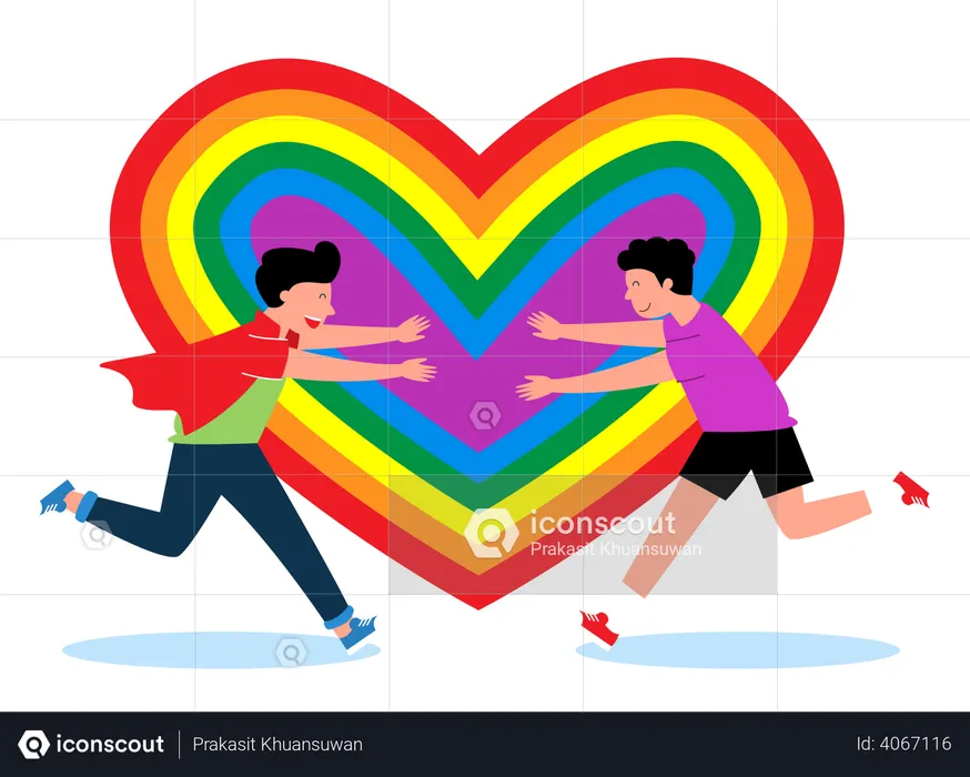Hombres gay celebrando el mes LGBT  Ilustración