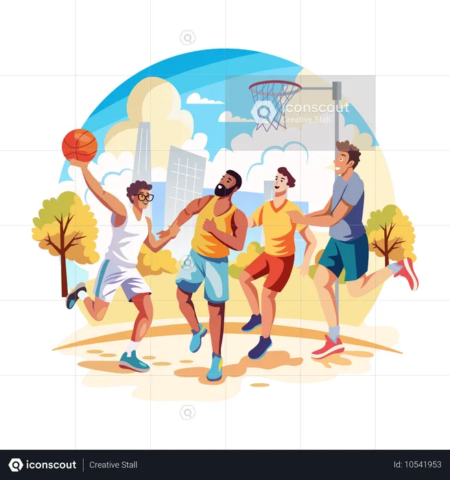 Hombres jugando al baloncesto  Ilustración