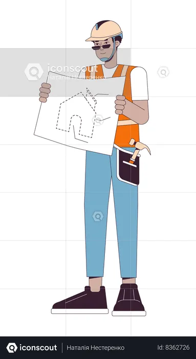 Home builder holding blueprint  Illustration