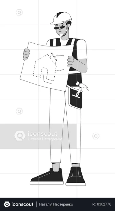 Home builder holding blueprint  Illustration