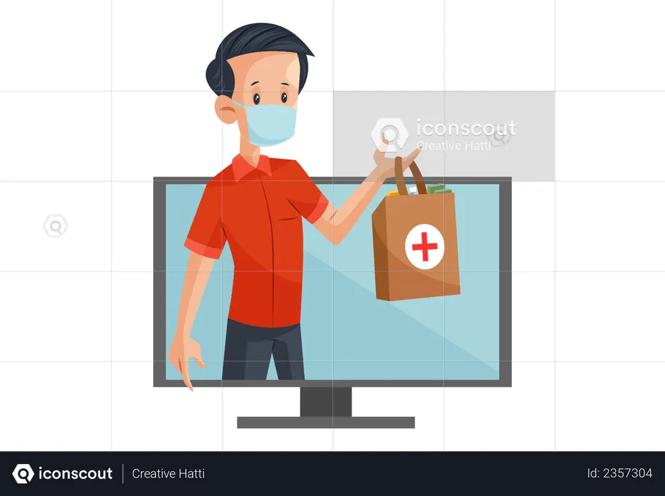 Home delivery of online ordered medicine  Illustration