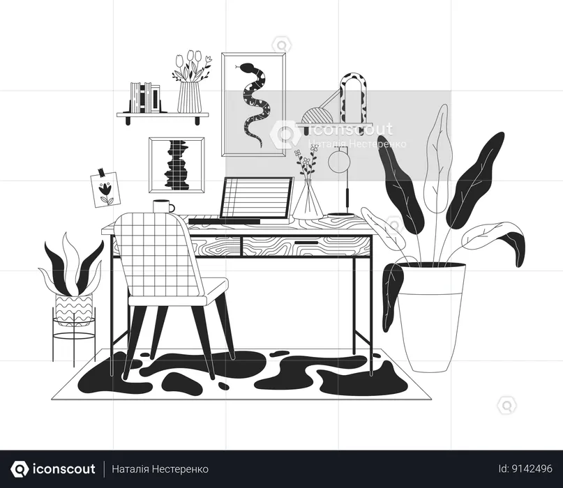Home office with laptop  Illustration