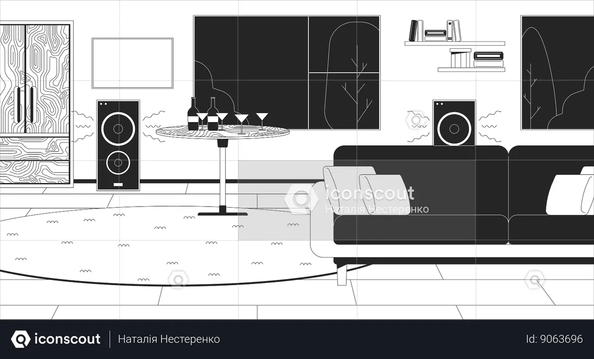 Home party in living room  Illustration