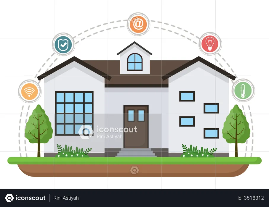 Home with smart internet devices  Illustration