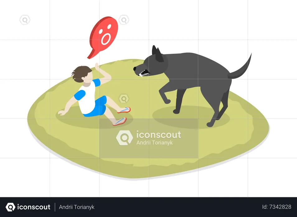 Homeless aggressive dog attacking on kid  Illustration