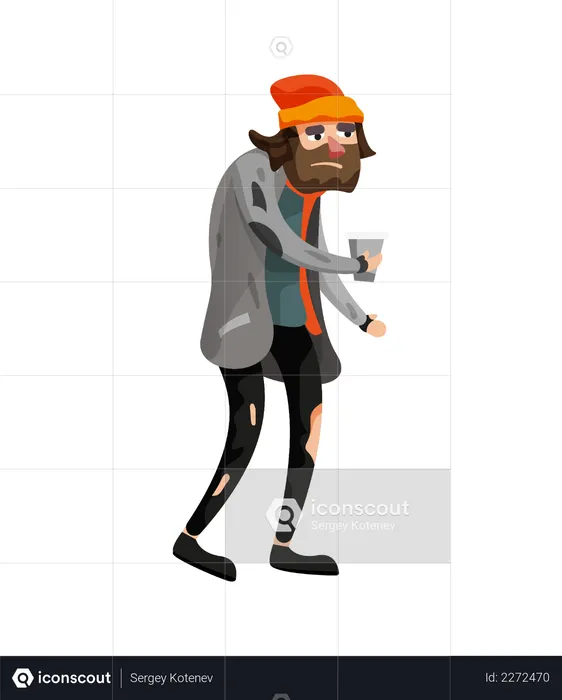 Homeless male begging money  Illustration