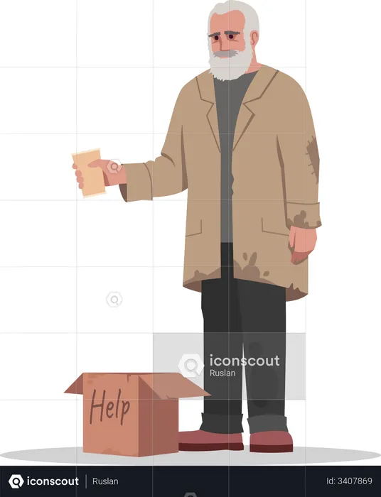 Homeless man beg for money  Illustration