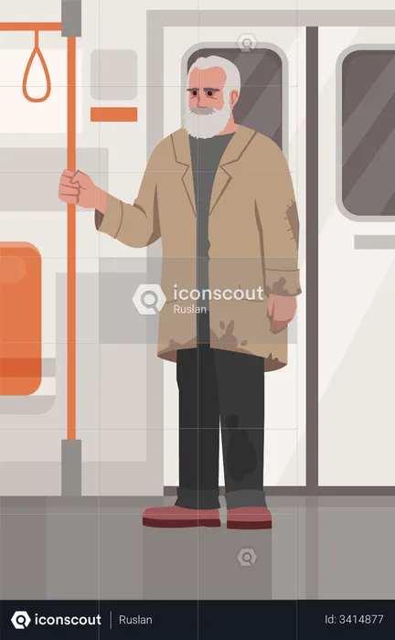 Homeless man in train  Illustration