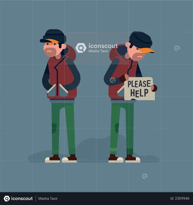 Homeless unemployed person in need of help  Illustration
