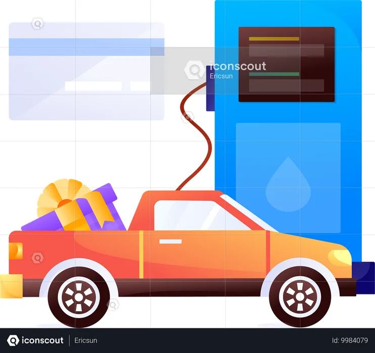 Homem reabastecendo carro através de cartão de débito  Ilustração