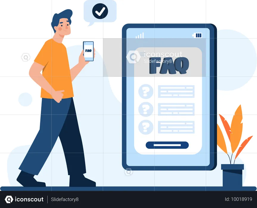 Homem acessando perguntas frequentes via smartphone  Illustration