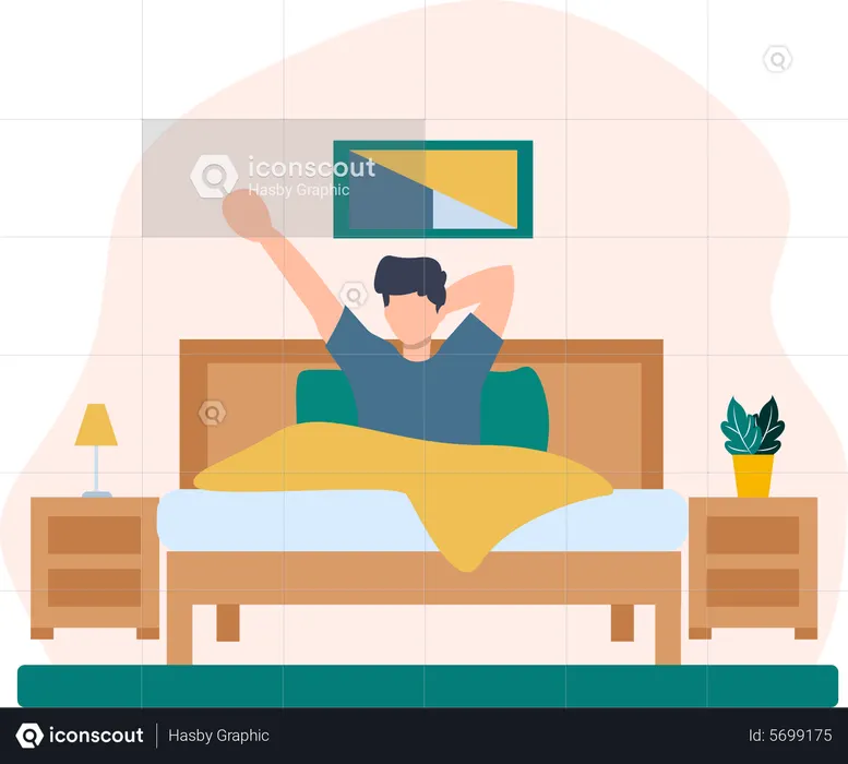 Homem acordando de manhã  Ilustração