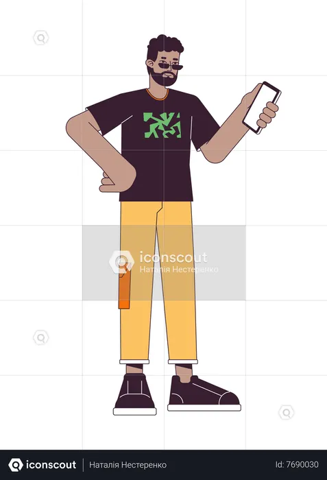 Homem afro-americano bonito com smartphone  Ilustração
