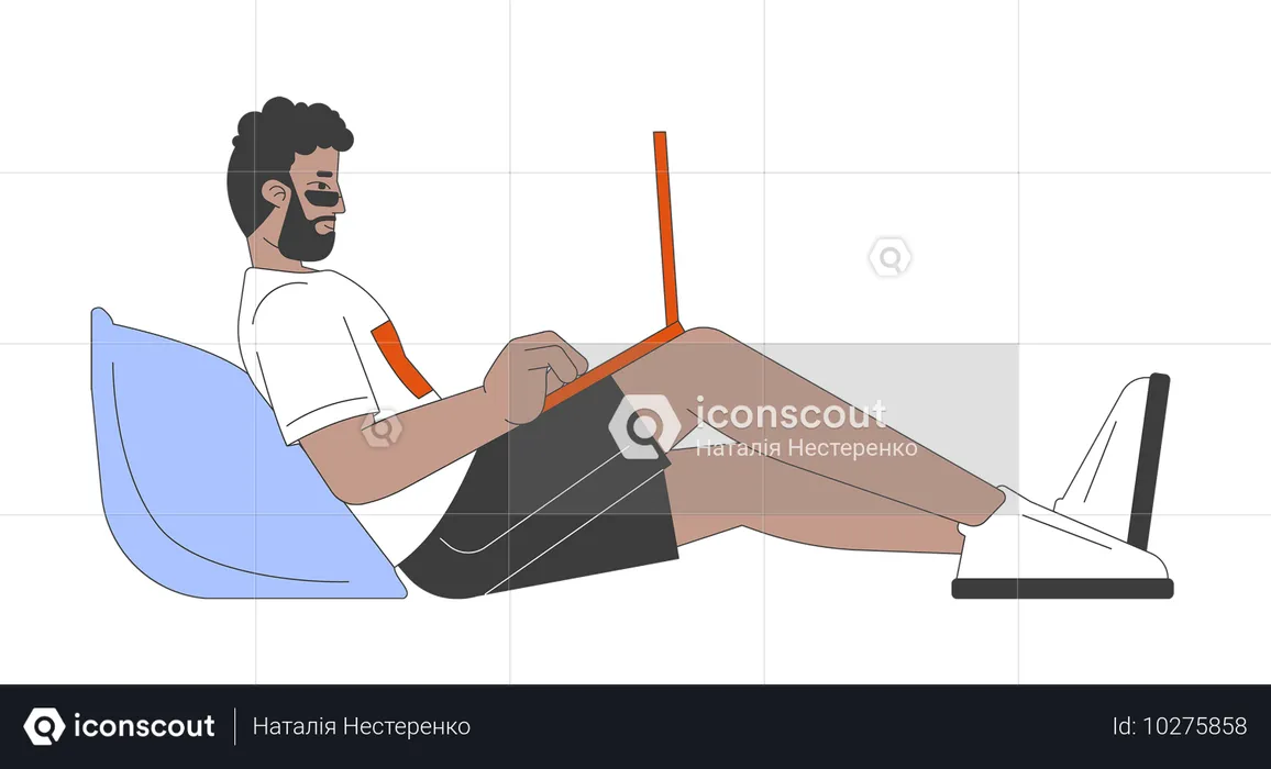 Homem afro-americano trabalhando no laptop  Ilustração